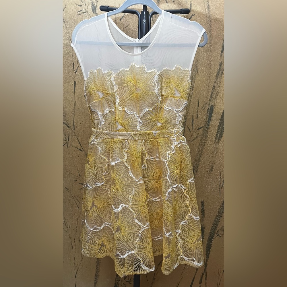 Yellow and cream floral dress by Maniju Size S